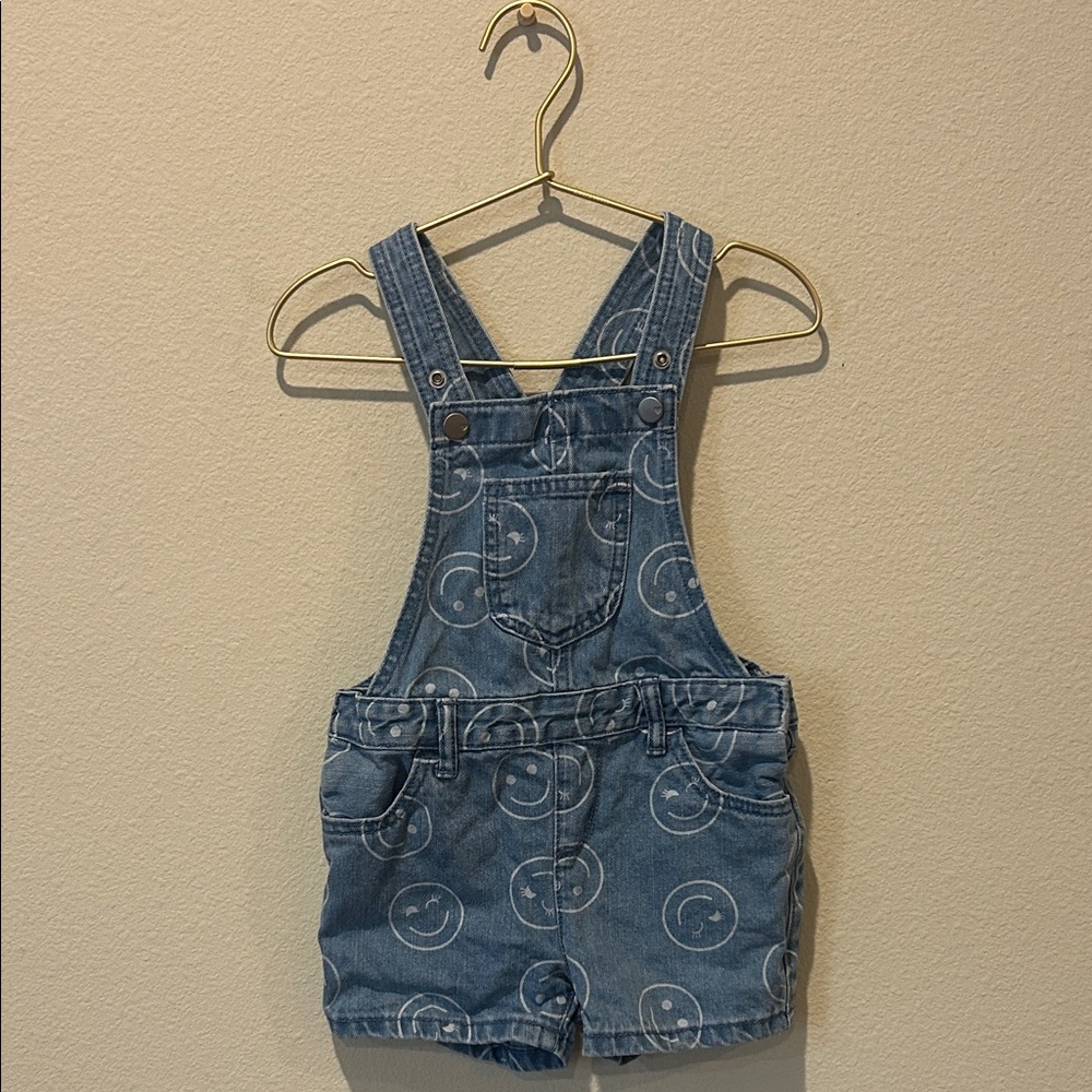 Kids Denim Overalls with Smiley Print